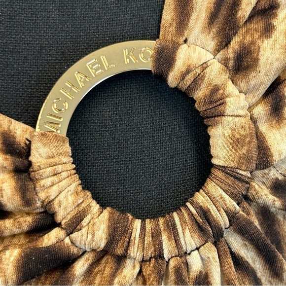 MICHAEL Michael Kors brown tan leopard animal print asymmetrical neckline blouse - Picture 6 of 12